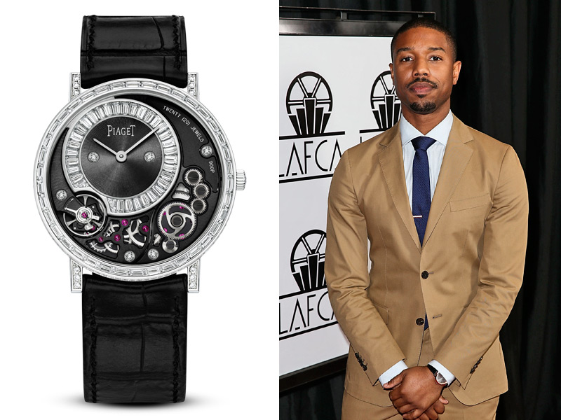 Michael B. Jordan, amigo de la firma y protagonista de Creed, fue atrevido con un Piaget Altiplano High Jewelry con 361 diamantes y movimiento manual.