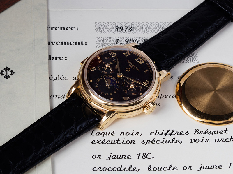 Patek Philippe Ref. 3974 de oro amarillo. Automático, cal. 27RQ, 39 rubíes, 36 mm. De 1990. Precio estimado: 410,000/819,000 Precio final: 1,209,000 dólares.
