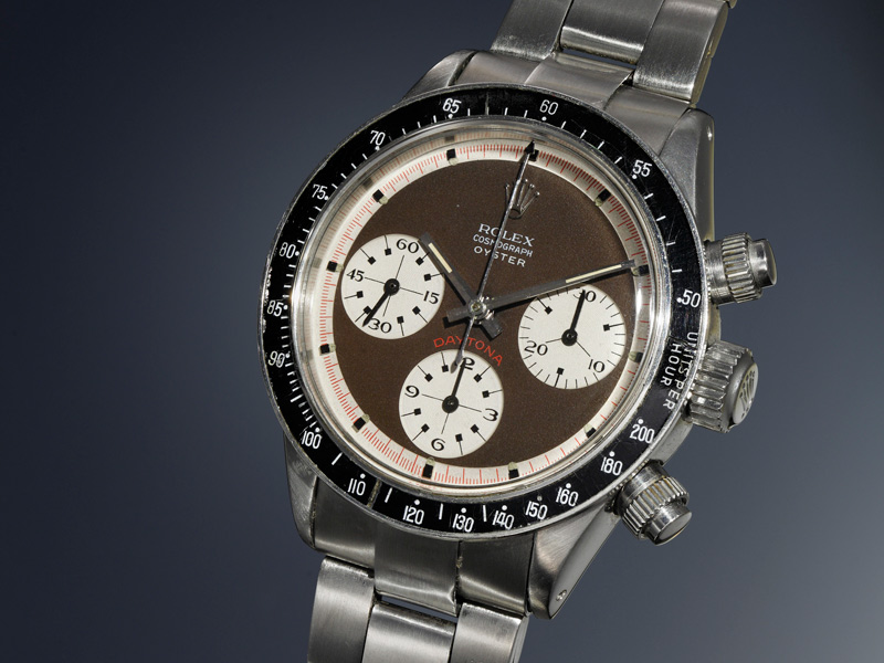Rolex Cosmograph Daytona Oyster Sotto Acero, escala taquimétrica, 37.5 mm, manual Valjoux 727, 17 rubíes. De 1969. Precio estimado: 769,000/1,538,000 dólares Precio final: 2,035,000 dólares.