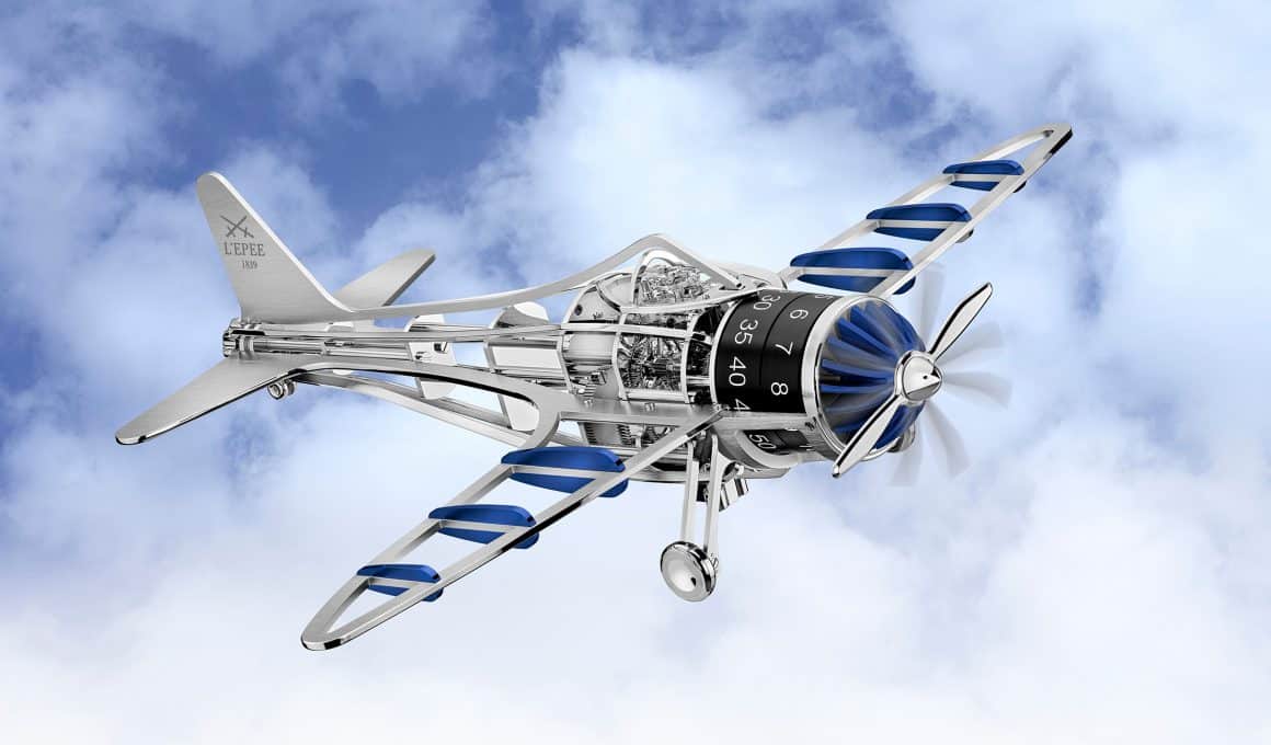 El relo avión de L'Epée en version acero y azul