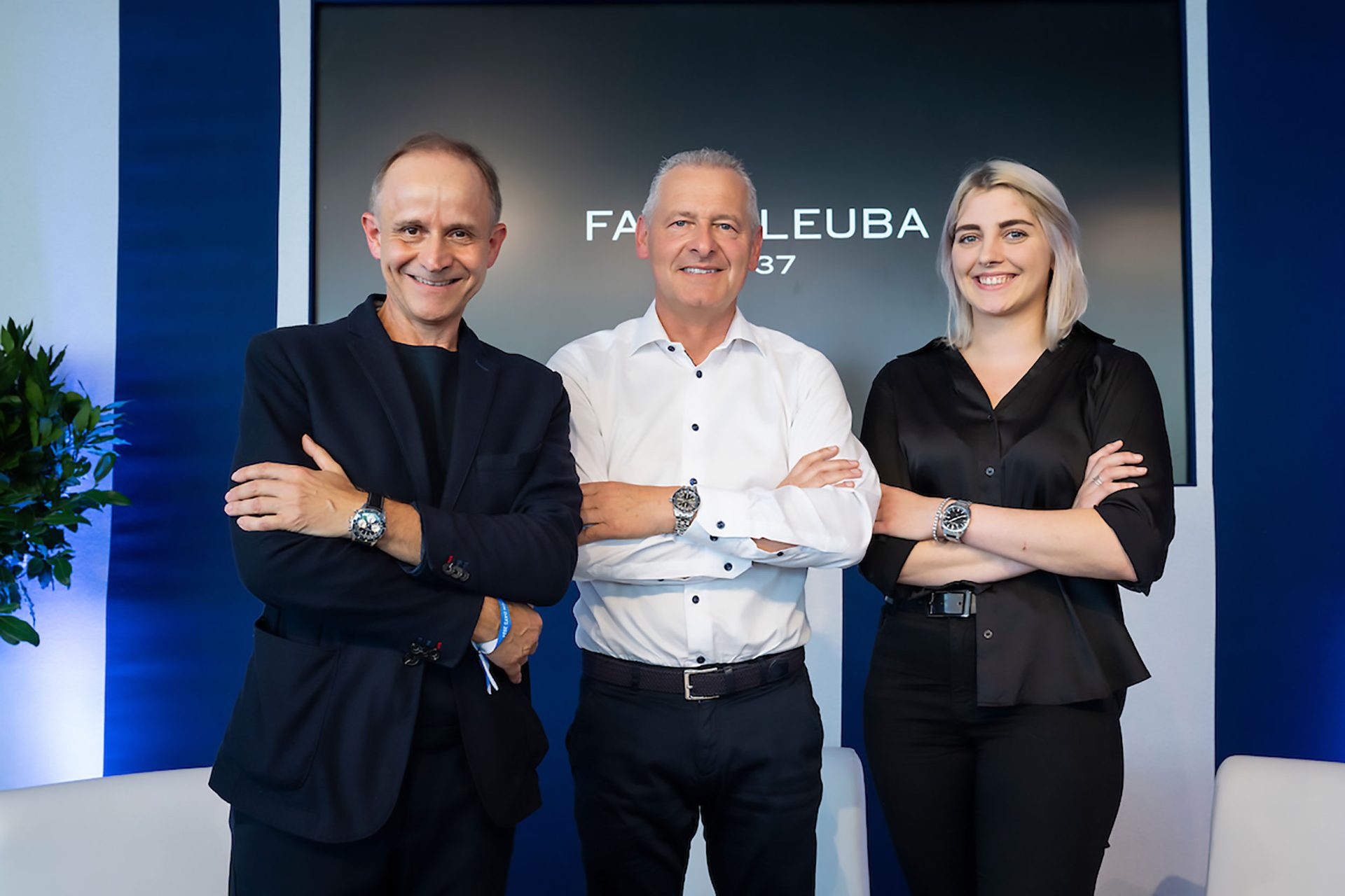 El actual equipo de Favre-Leuba. De izquierda a derecha, Emanuel Bitton, director de ventas internacioanales; Patrik Hoffmann, CEO de la marca, y Kim Siegel, responsable del diseño.  