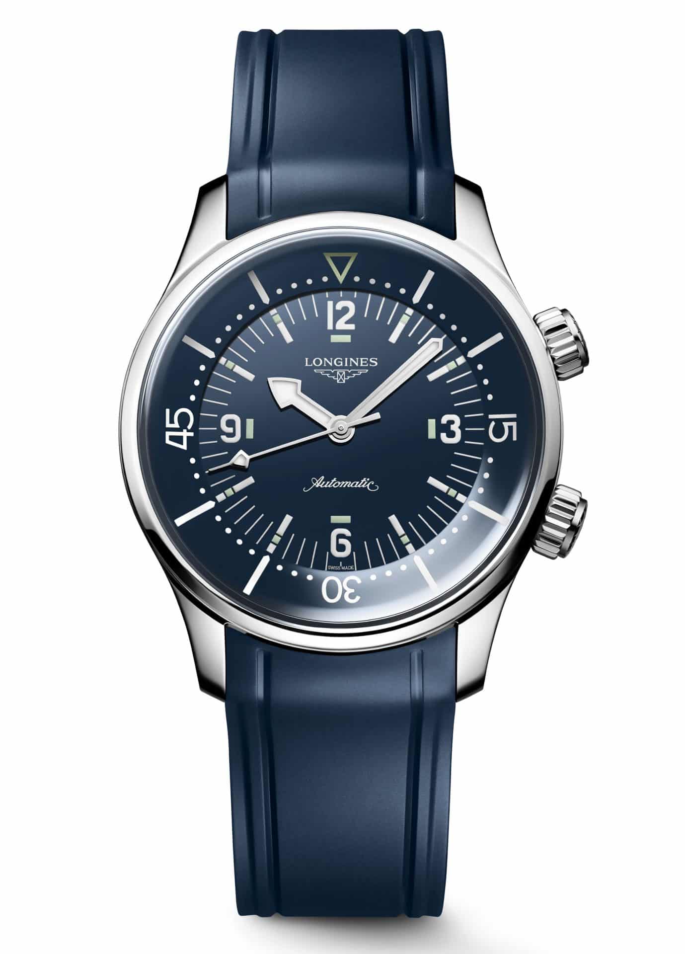 Longines Legend Diver con esfera azul y correa de caucho