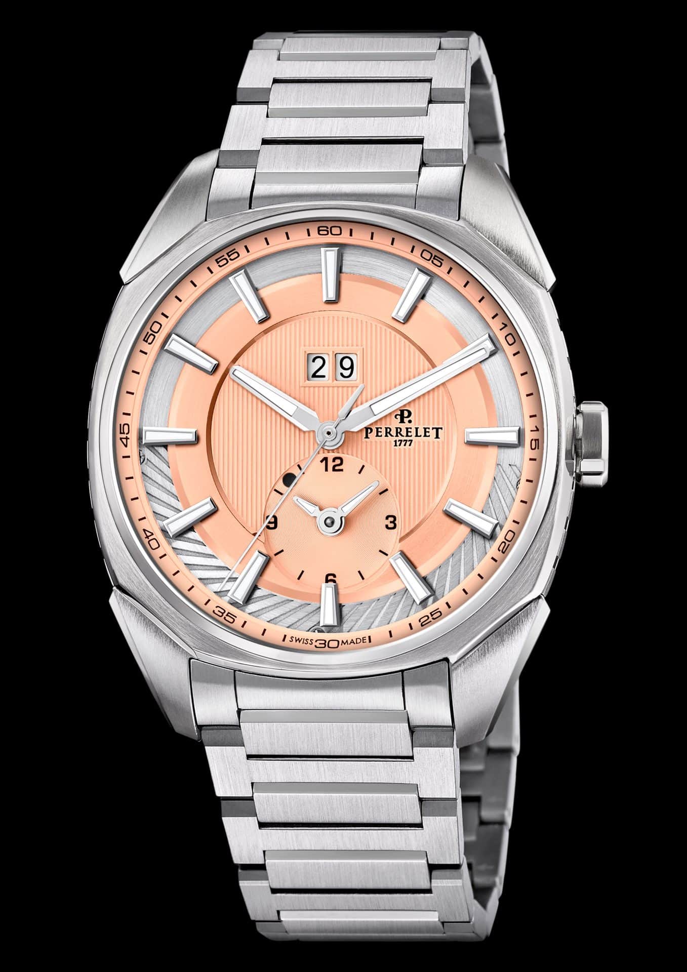 Perrelet LAB Peripheral Dual Time Big Date Salmon con brazalete