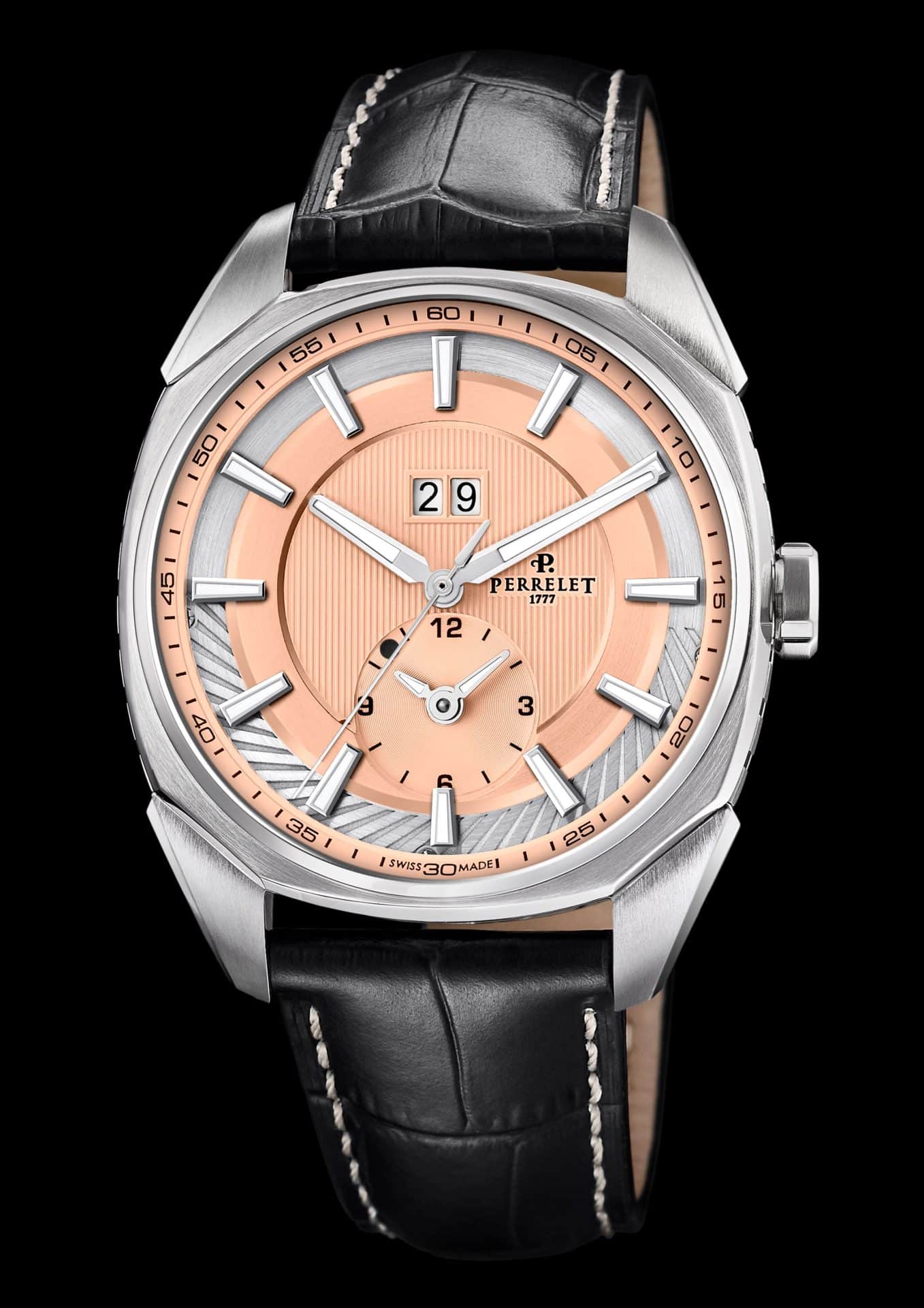 Perrelet LAB Peripheral Dual Time Big Date Salmon con correa